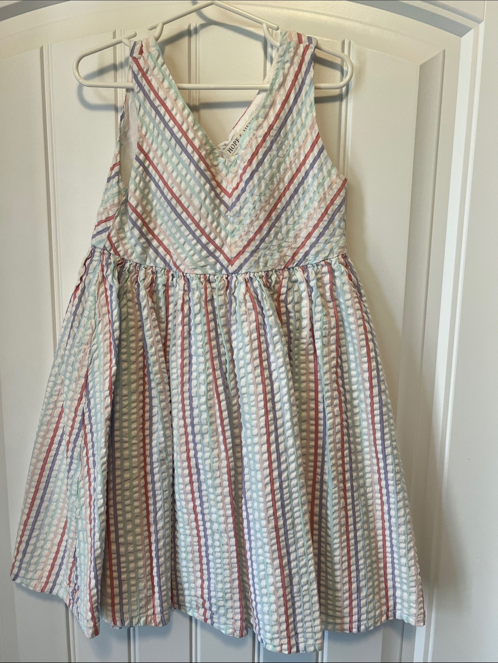 Girls' Pastel Stripe V-Neck Casual Dress — Multicolor